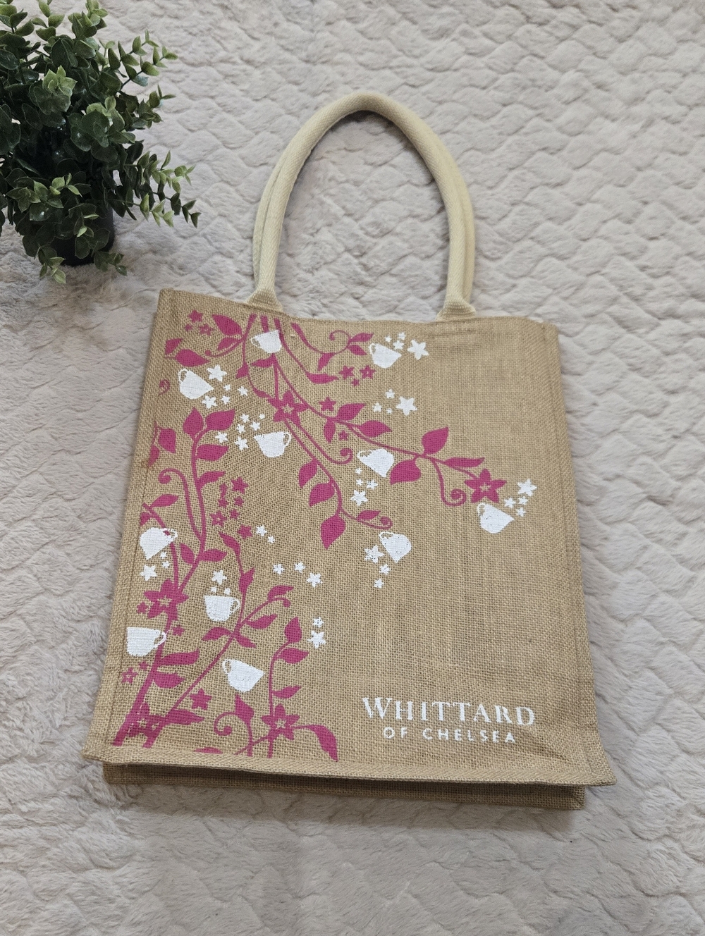 Whittard of Chelsea Jute Reusable Tote Bag with Floral Design